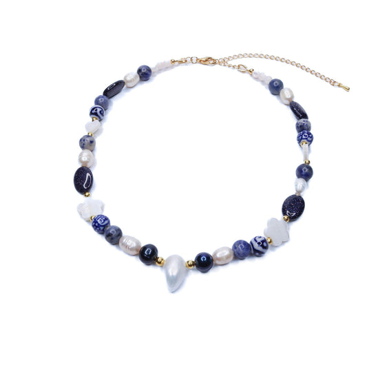 Blue Sandstone & Pearl Necklace