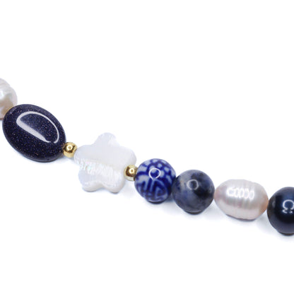 Blue Sandstone & Pearl Necklace