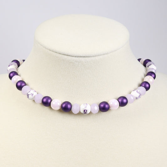 Purple Ceramic & Glass Necklace