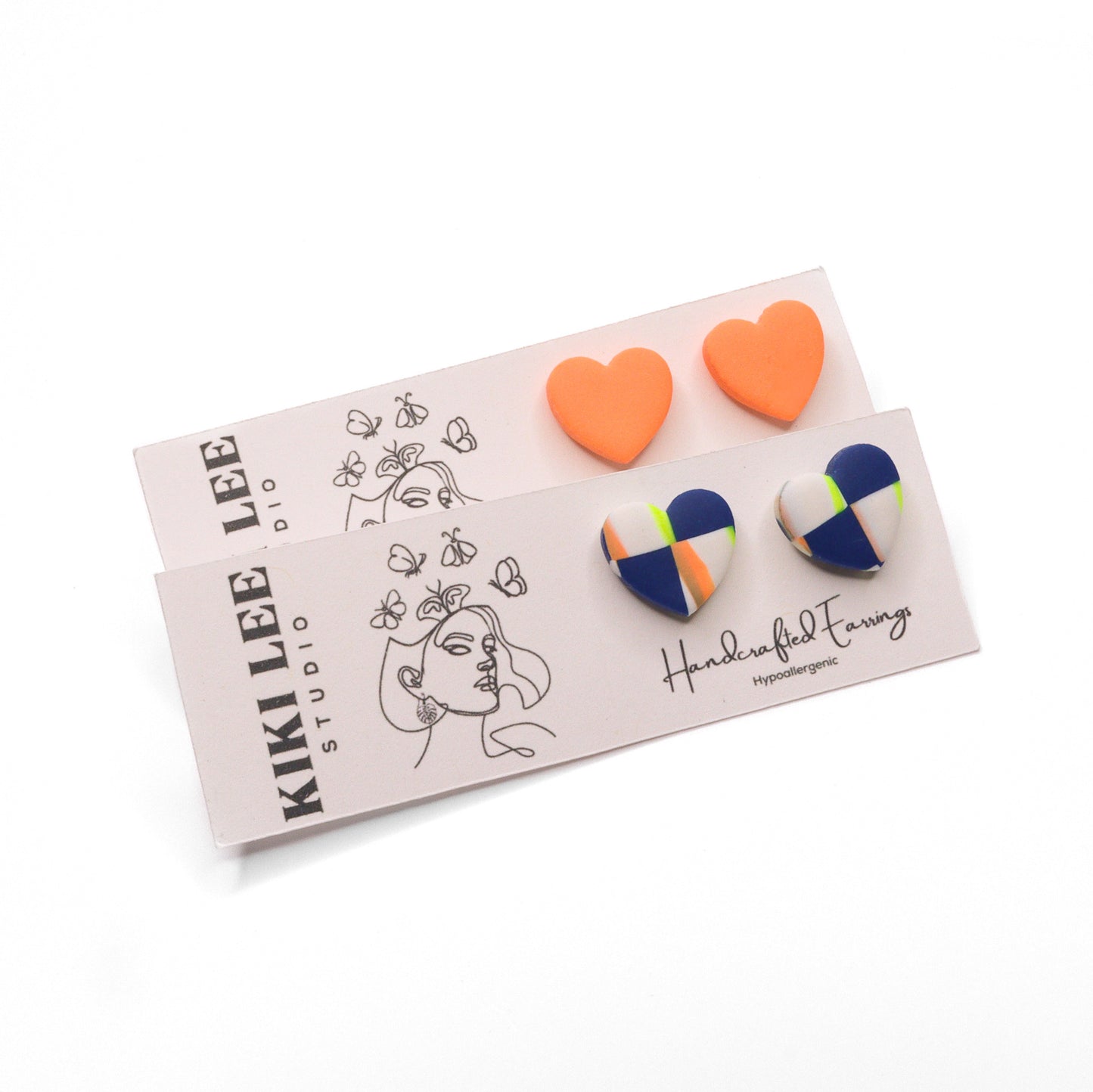 Peach & Navy Heart Studs *Choose Your Color*